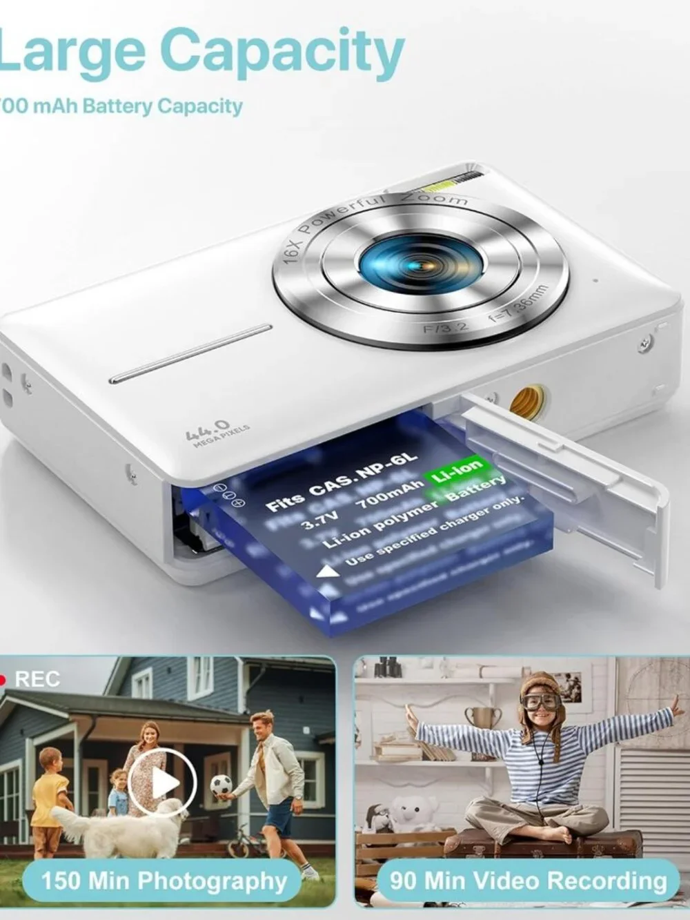 Compact 1080P Digital Camera for Teens & Kids - 16X Zoom, Anti-Shake, Portable